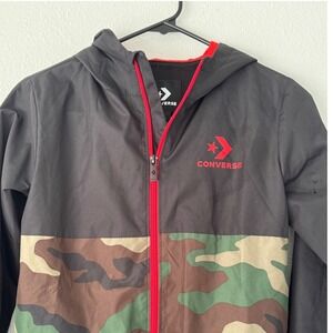 Converse Hooded Jacket Kids‎ Size M(10-12) Camouflage Black Red Lightweight